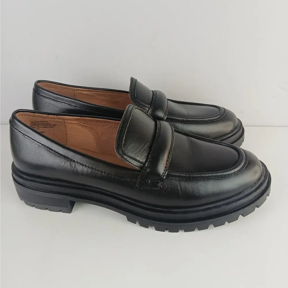 Madewell Women's SZ 8.5 The Bradley Lugsole Loafer in Black Leather